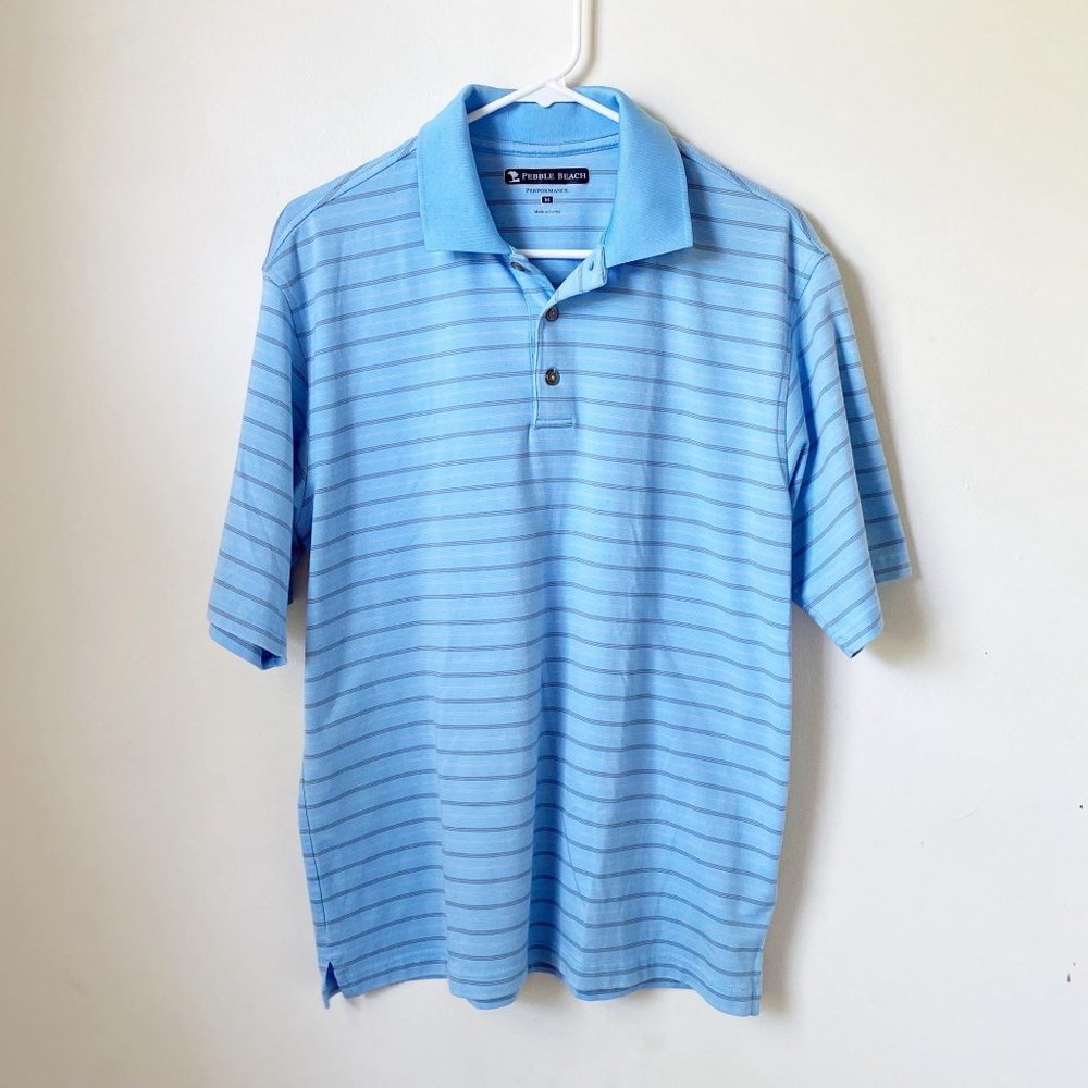 Pebble Beach Performance Blue Striped Golf Polo